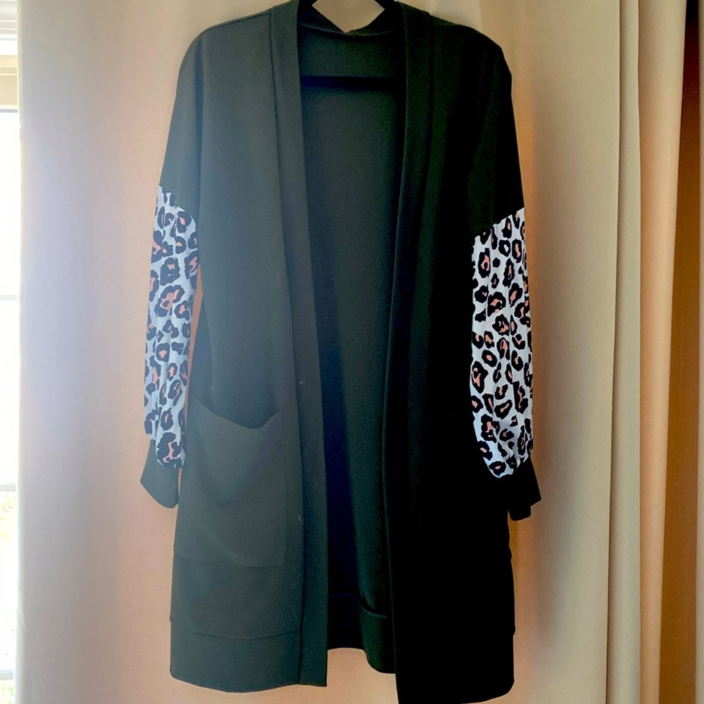 Long sleeve print cardigan with pockets - Olive green